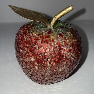 Mosaic Glass Apple Red Gold Stem Home Decorative Decor Fruit Display Teacher
